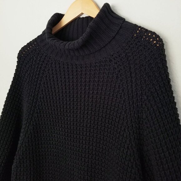 J.CREW Turtleneck Cotton Poncho M/L $155 Black Button 3/4 Sleeve Chunky Longline - Picture 15 of 16